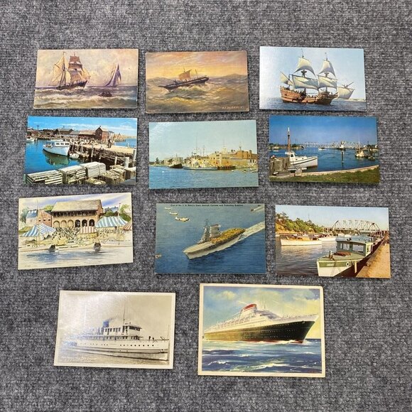 VTG Ships‎ Postcard Lot Of 11 Nautical Seafaring Cruise Military Masted Canal - Picture 1 of 16